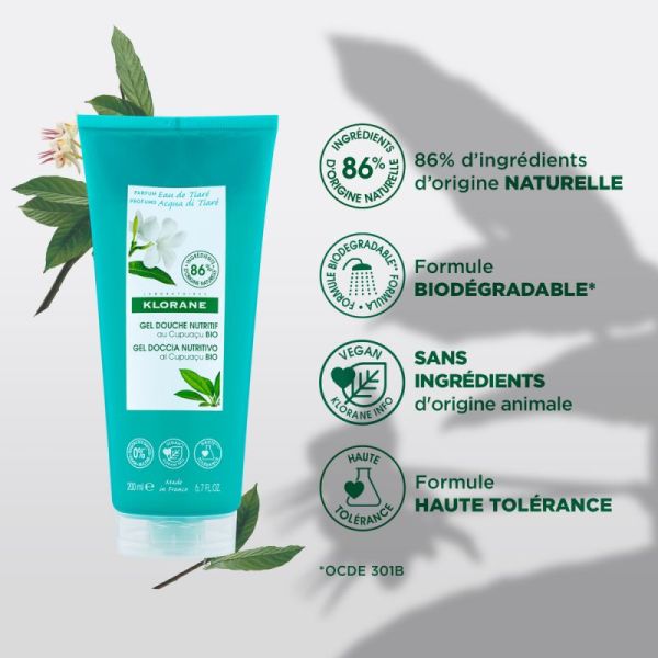 Klorane gel douche parfum eau de tiaré tous types de peaux
