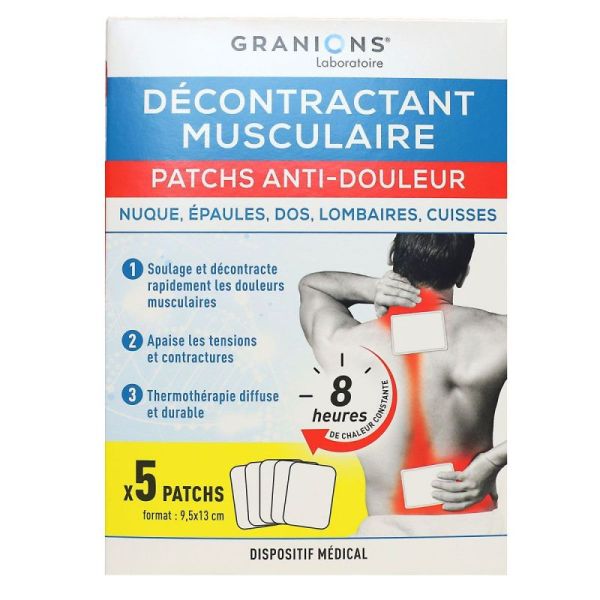 Granions - Décontractant musculaire patchs anti-douleur x5 patchs 9.5x13cm