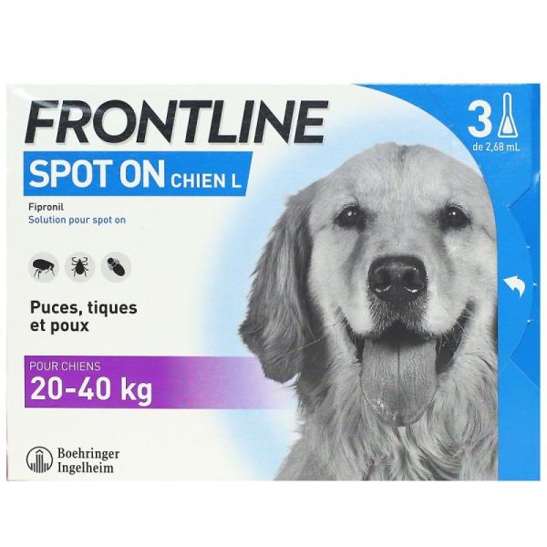 Frontline Spot On Chien L 20-40 kg (3 pipettes)