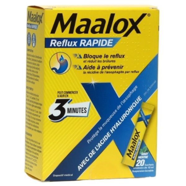 Maalox reflux rapide sachets unidoses goût menthe x20