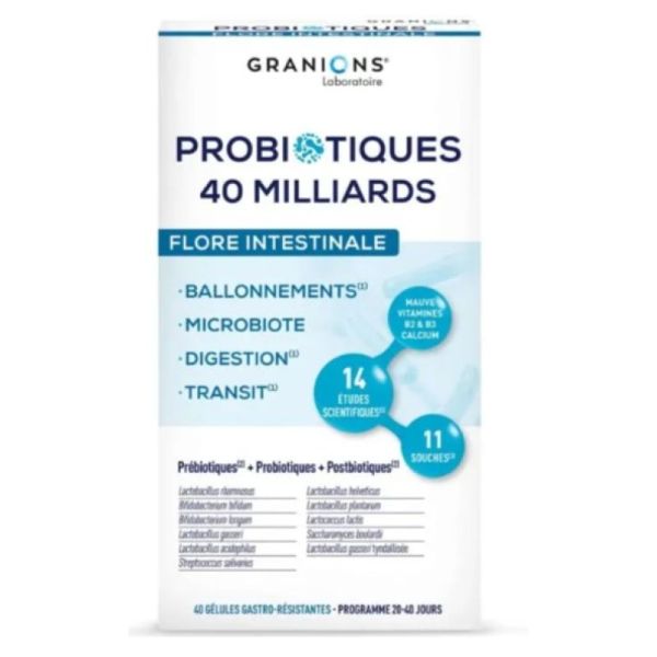 Granions - Probiotiques 40 milliards FLORE INTESTINALE programme 20-40 jours ( 40 gélules )