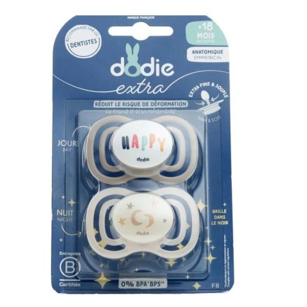 Dodie - duo de tétine anatomique +18 mois Jour&Nuit ( modèle aléatoire )