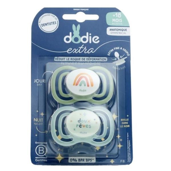 Dodie - duo de tétine anatomique +18 mois Jour&Nuit ( modèle aléatoire )