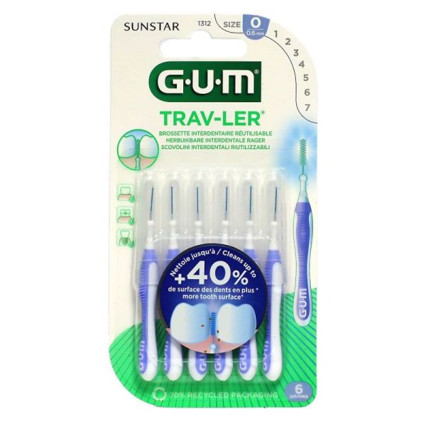 GUM - brossette Interdentaire TRAV-LER® ISO 0 (0.6mm) – 6 Unités