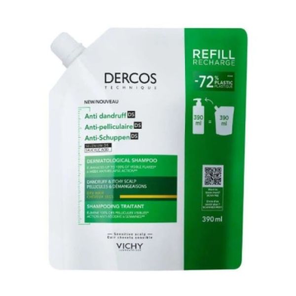 Dercos - recharge shampooing anti-pelliculaire DS cheveux secs 390ml