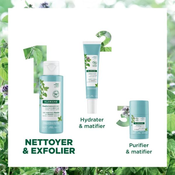 Klorane Poudre Purifiante 3 en 1 - à la Menthe aquatique BIO