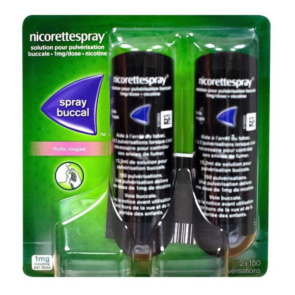 Nicorette spray buccal fruits rouges Lot de 2 (1 mg/dose)