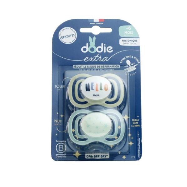 Dodie - Duo de tétine anatomique extra +6 mois jour&nuit ( modèle aléatoire )