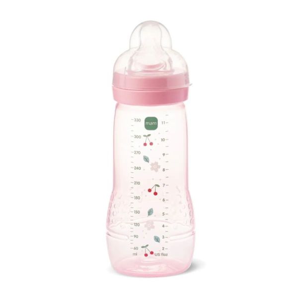 MAM - Biberon Easy Active 2ème âge 330ml 6mois+ débit très rapide ROSE