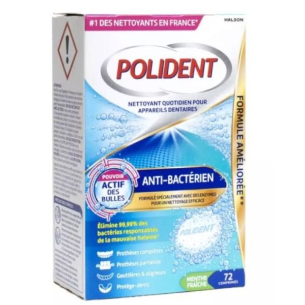 Polident - Nettoyant quotidien pour appareils dentaires x72 comprimés menthe fraîche