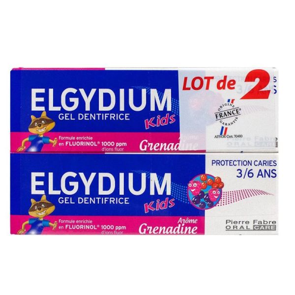 Elgydium dentifrice kids au fluorinol aromatisé grenadine (50 ml) Lot de 2