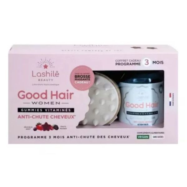 Lashilé Beauty - Coffret GOOD HAIR women anti-chute cheveux + brosse massante OFFERTE