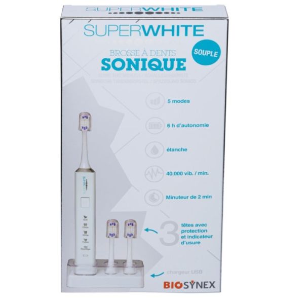 Biosynex - Brosse à dents sonique BLANCHE superwhite souple