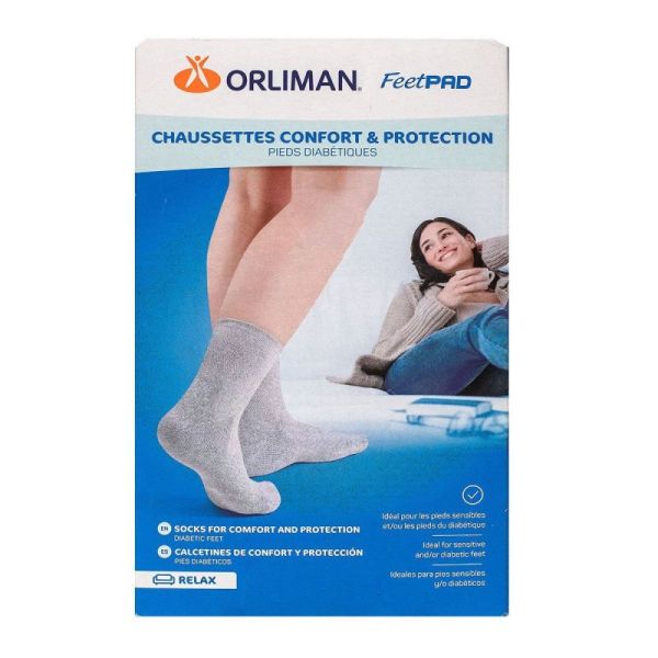 Feetpad chaussettes confort grises pieds diabétiques T2