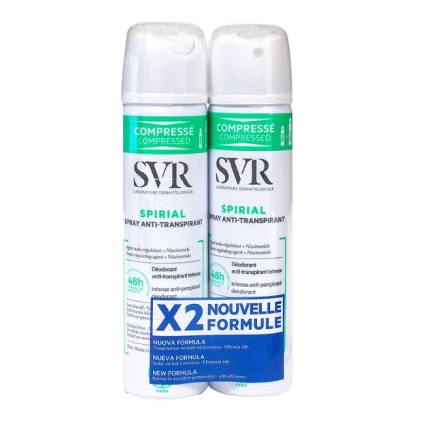 SVR Spirial spray déodorant anti-transpirant lot de 2 (2x75 ml)