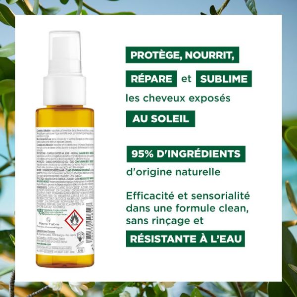 Klorane — Huile protectrice capillaire au Tamanu BIO et Monoï — Cheveux exposés au soleil