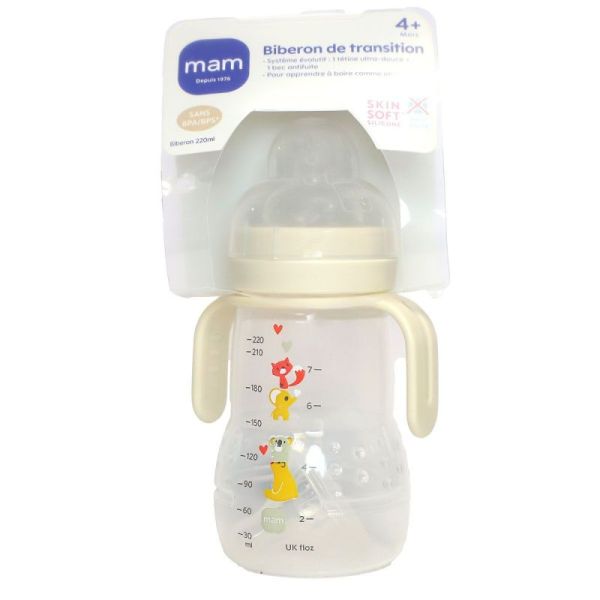 MAM biberon et tasse de transition blanc (220 ml, 4 mois et plus)