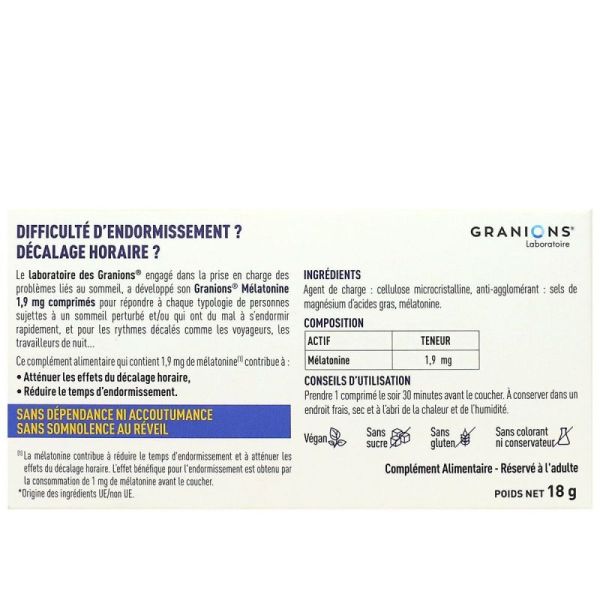 Granions - Mélatonine 1.9mg dosage MAX 30 comprimés