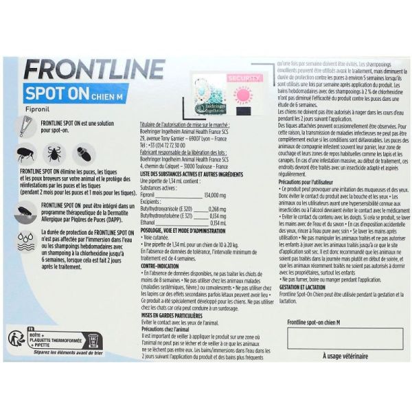 Frontline pipettes spot on pour chien 10-20 kg (3 pipettes)